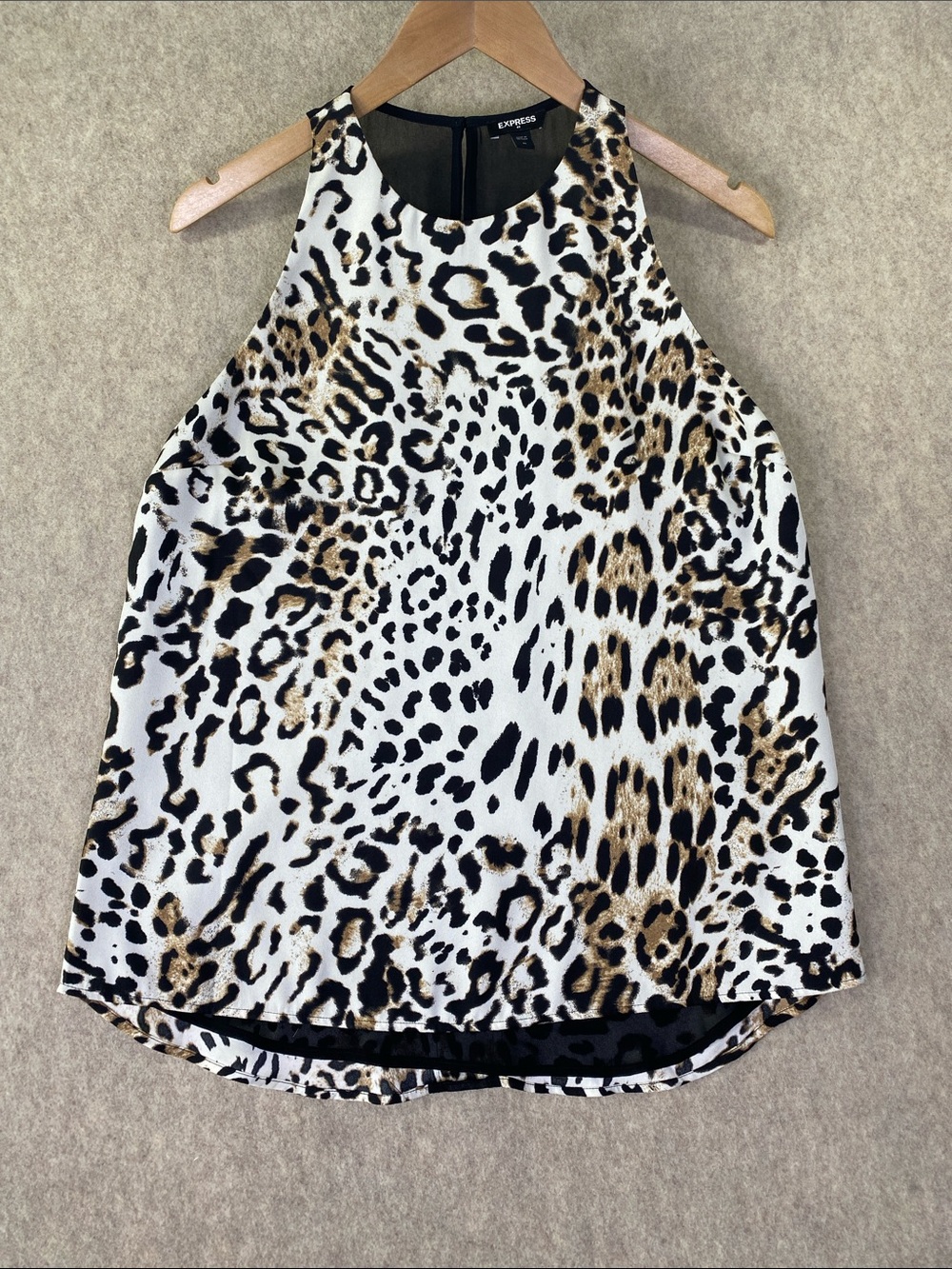 Express Leopard Print Racer Back Tank - White/Tan/Black size medium
